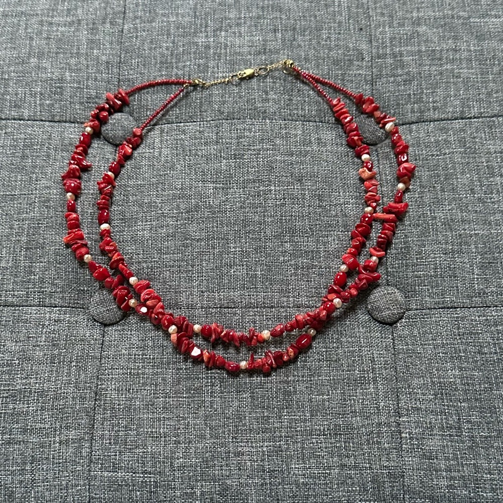 Layered Red Beaded Statement Necklace – Multi Strand Boho Festival Jewelry